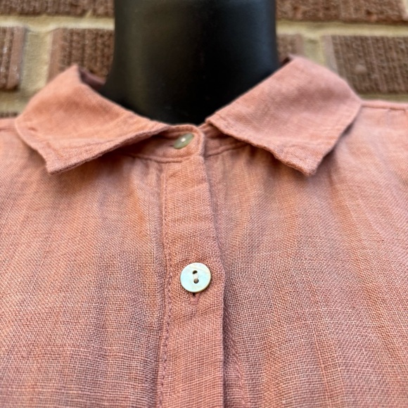 Sigrid Olsen Womens L Rose Linen Button Up 3/4 Sleeves Lagenlook peasant Shirt - Picture 2 of 8